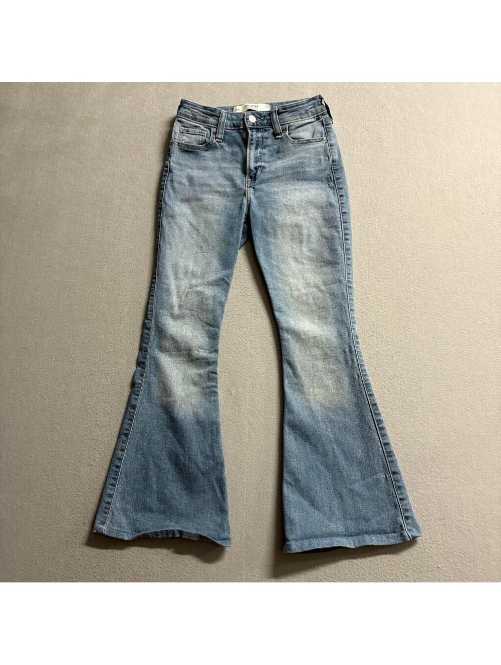 Hollister High Rise Flare Jeans Womens 0S W25 Short Light Wash Blue Denim